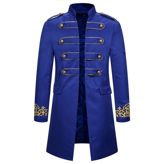 White Stand Collar Embroidery Blazer Men Military Dress Tuxedo Blazer Men Suit Jacket Nightclub Stage Cosplay Blazer Masculino - keikeishopping