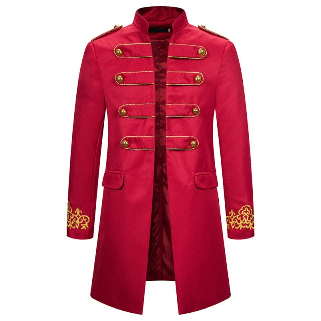 White Stand Collar Embroidery Blazer Men Military Dress Tuxedo Blazer Men Suit Jacket Nightclub Stage Cosplay Blazer Masculino - keikeishopping