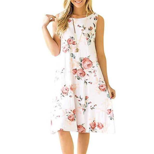 Women Beach Dress Summer Casual T Shirt Dresses Printed Tank Sexy Mini Dress Casual Beach Party Sundress Beach Cover Up - keikeishopping