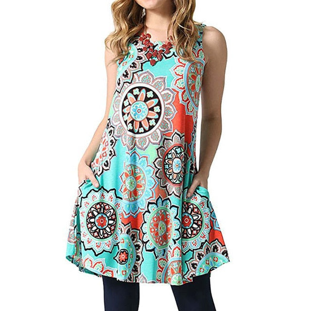 Women Beach Dress Summer Casual T Shirt Dresses Printed Tank Sexy Mini Dress Casual Beach Party Sundress Beach Cover Up - keikeishopping