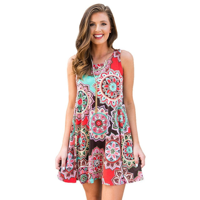 Women Beach Dress Summer Casual T Shirt Dresses Printed Tank Sexy Mini Dress Casual Beach Party Sundress Beach Cover Up - keikeishopping