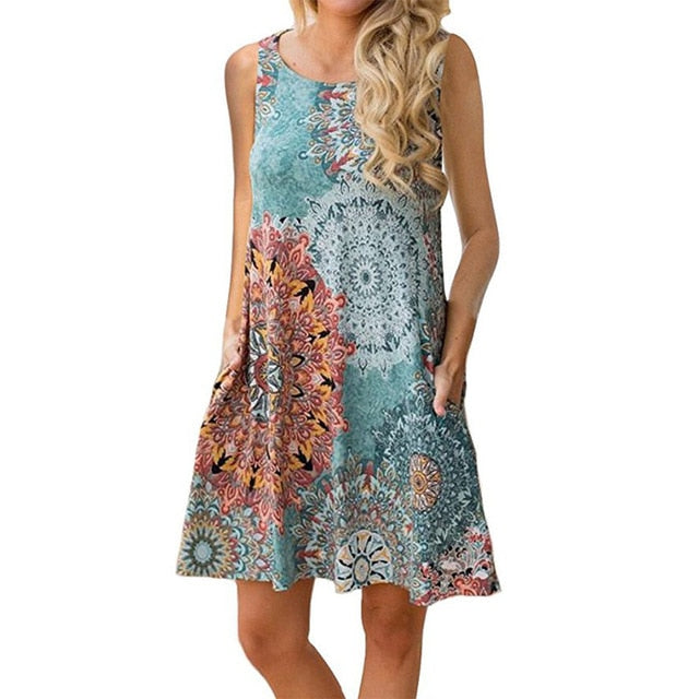 Women Beach Dress Summer Casual T Shirt Dresses Printed Tank Sexy Mini Dress Casual Beach Party Sundress Beach Cover Up - keikeishopping