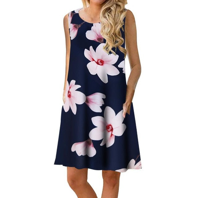 Women Beach Dress Summer Casual T Shirt Dresses Printed Tank Sexy Mini Dress Casual Beach Party Sundress Beach Cover Up - keikeishopping