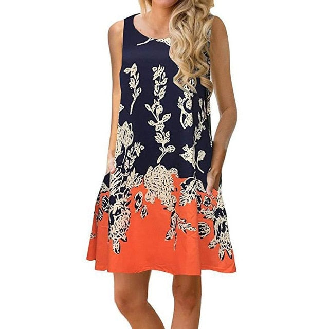 Women Beach Dress Summer Casual T Shirt Dresses Printed Tank Sexy Mini Dress Casual Beach Party Sundress Beach Cover Up - keikeishopping