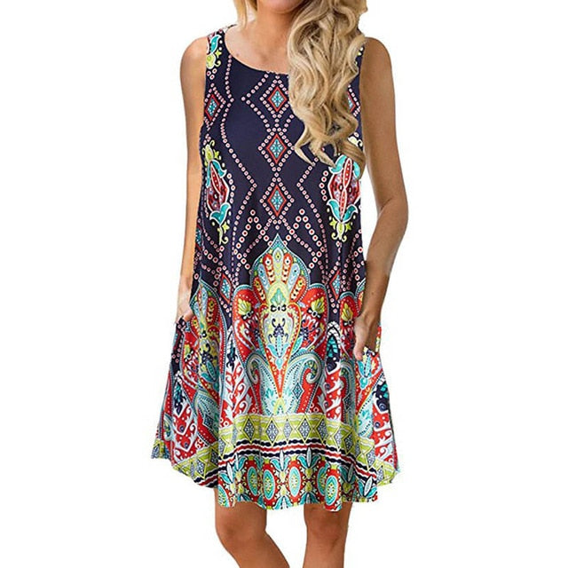 Women Beach Dress Summer Casual T Shirt Dresses Printed Tank Sexy Mini Dress Casual Beach Party Sundress Beach Cover Up - keikeishopping