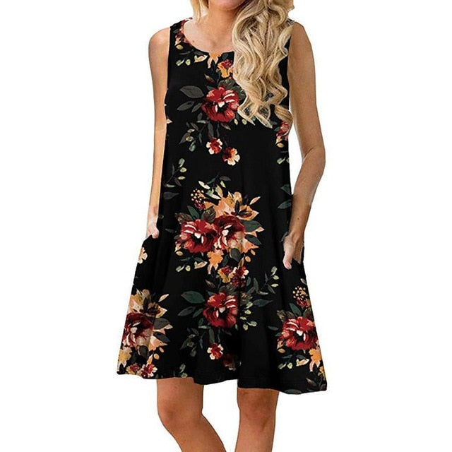 Women Beach Dress Summer Casual T Shirt Dresses Printed Tank Sexy Mini Dress Casual Beach Party Sundress Beach Cover Up - keikeishopping