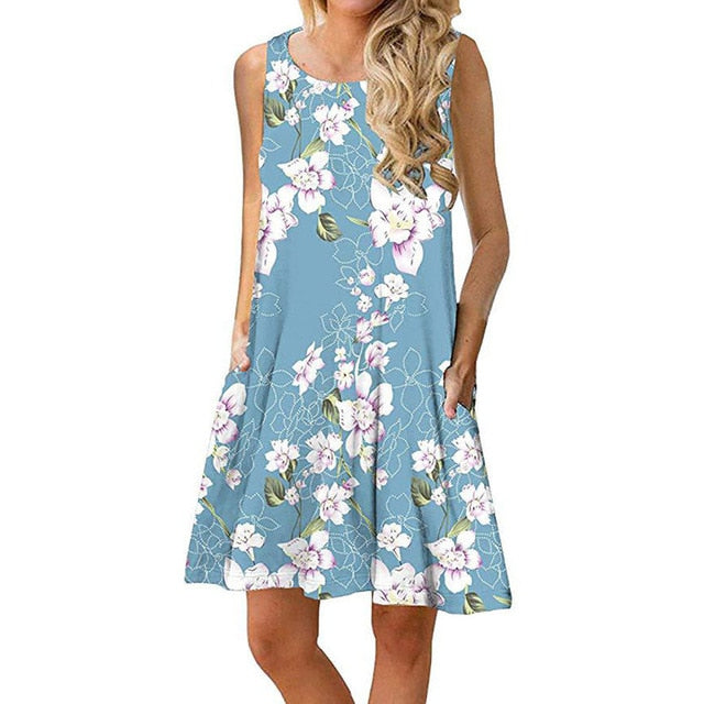 Women Beach Dress Summer Casual T Shirt Dresses Printed Tank Sexy Mini Dress Casual Beach Party Sundress Beach Cover Up - keikeishopping
