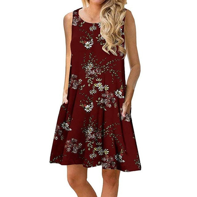 Women Beach Dress Summer Casual T Shirt Dresses Printed Tank Sexy Mini Dress Casual Beach Party Sundress Beach Cover Up - keikeishopping