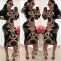 Women Casual O-neck Print Long Sleeve Bodycon Party Long Dress Ladies Sexy Striped Clubwear Dresses - keikeishopping