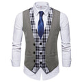 SWAGWHAT Mens Plaid Patchwork Blazer vests Single Breasted V-neck Fashion Male England Casual Style Vests Men Suit Waistcoat - keikeishopping