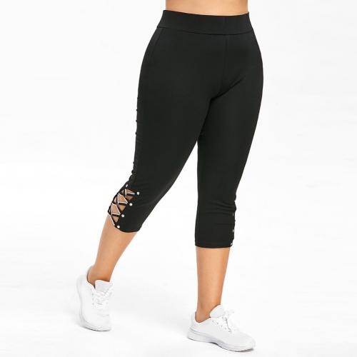 Women High Waist Cropped Trousers Pants Elastic Bandage Leggings Plus Size - keikeishopping