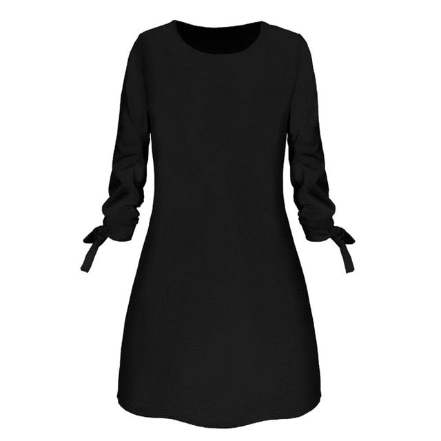 платье женское Hot Sale Winter Dress Women Fashion Solid Plain Bowknot Elegant Dress Spring Loose Dress ropa mujer - keikeishopping