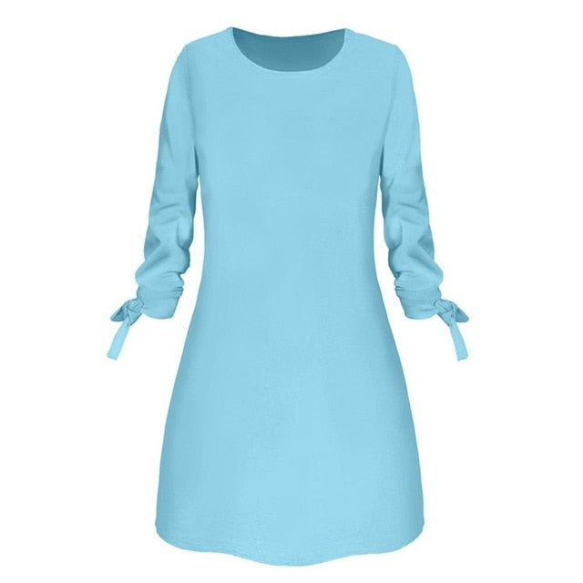 платье женское Hot Sale Winter Dress Women Fashion Solid Plain Bowknot Elegant Dress Spring Loose Dress ropa mujer - keikeishopping