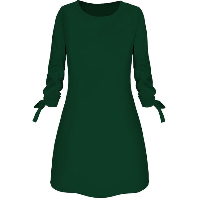 платье женское Hot Sale Winter Dress Women Fashion Solid Plain Bowknot Elegant Dress Spring Loose Dress ropa mujer - keikeishopping