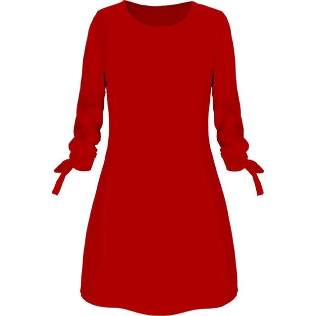 платье женское Hot Sale Winter Dress Women Fashion Solid Plain Bowknot Elegant Dress Spring Loose Dress ropa mujer - keikeishopping