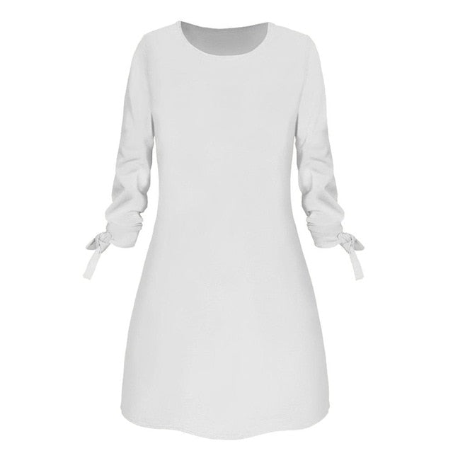 платье женское Hot Sale Winter Dress Women Fashion Solid Plain Bowknot Elegant Dress Spring Loose Dress ropa mujer - keikeishopping