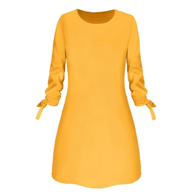 платье женское Hot Sale Winter Dress Women Fashion Solid Plain Bowknot Elegant Dress Spring Loose Dress ropa mujer - keikeishopping