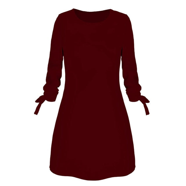 платье женское Hot Sale Winter Dress Women Fashion Solid Plain Bowknot Elegant Dress Spring Loose Dress ropa mujer - keikeishopping