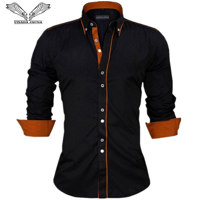 VISADA JAUNA Men Shirts Europe Size New Arrivals Slim Fit Male Shirt Solid Long Sleeve British Style Cotton Men's Shirt Office - keikeishopping