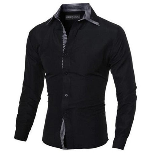 VISADA JAUNA Men Shirts Europe Size New Arrivals Slim Fit Male Shirt Solid Long Sleeve British Style Cotton Men's Shirt Office - keikeishopping