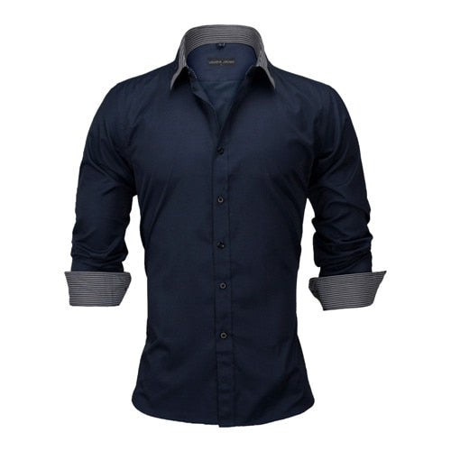 VISADA JAUNA Men Shirts Europe Size New Arrivals Slim Fit Male Shirt Solid Long Sleeve British Style Cotton Men's Shirt Office - keikeishopping