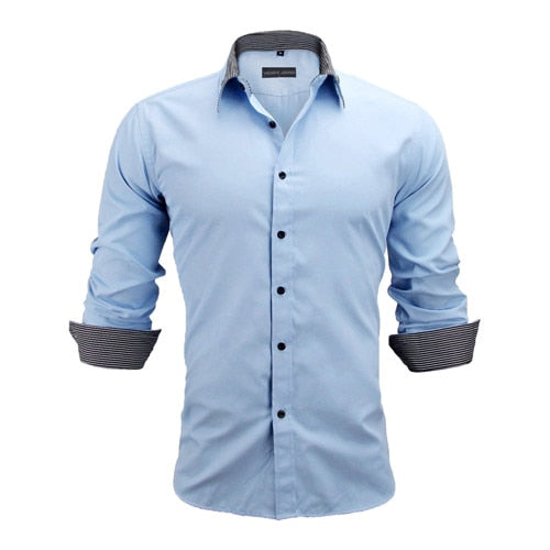 VISADA JAUNA Men Shirts Europe Size New Arrivals Slim Fit Male Shirt Solid Long Sleeve British Style Cotton Men's Shirt Office - keikeishopping