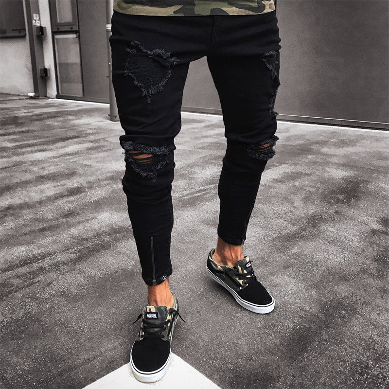 Men Cool Designer Black Jeans Skinny - keikeishopping