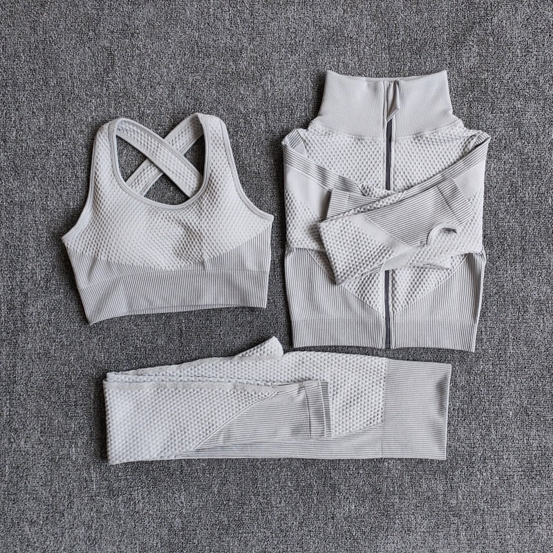 Women Fitness Sport Yoga Suit Seamless Women Yoga Sets Long Sleeve Yoga Clothing Female Sport Gym Suits Wear Running Clothes - keikeishopping