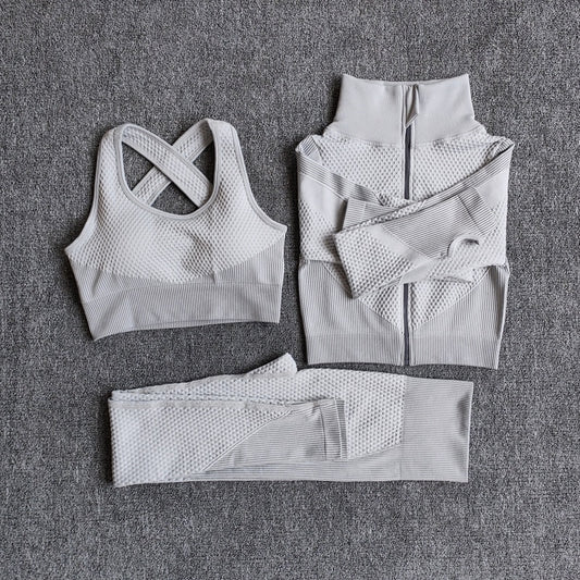 Women Fitness Sport Yoga Suit Seamless Women Yoga Sets Long Sleeve Yoga Clothing Female Sport Gym Suits Wear Running Clothes - keikeishopping