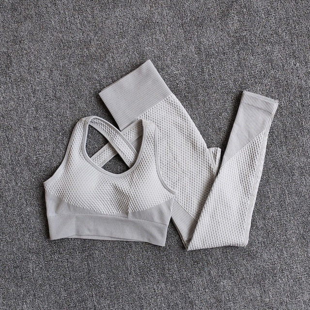 Women Fitness Sport Yoga Suit Seamless Women Yoga Sets Long Sleeve Yoga Clothing Female Sport Gym Suits Wear Running Clothes - keikeishopping