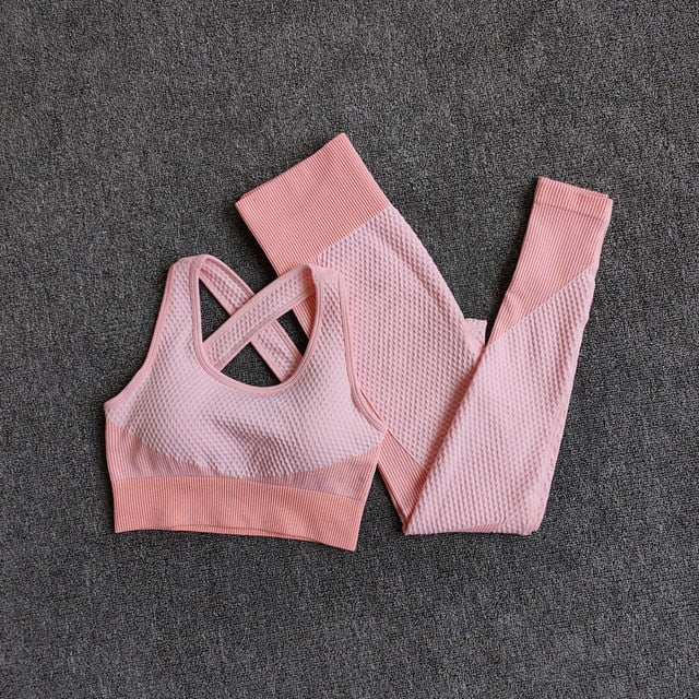 Women Fitness Sport Yoga Suit Seamless Women Yoga Sets Long Sleeve Yoga Clothing Female Sport Gym Suits Wear Running Clothes - keikeishopping