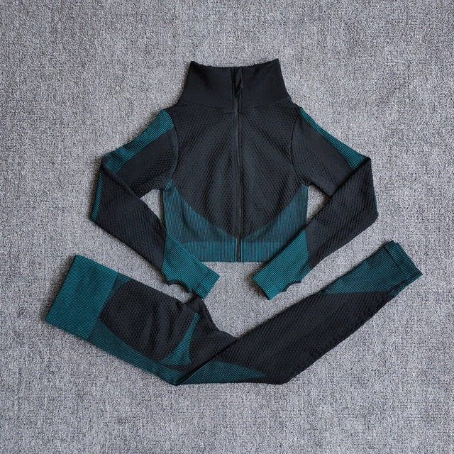 Women Fitness Sport Yoga Suit Seamless Women Yoga Sets Long Sleeve Yoga Clothing Female Sport Gym Suits Wear Running Clothes - keikeishopping