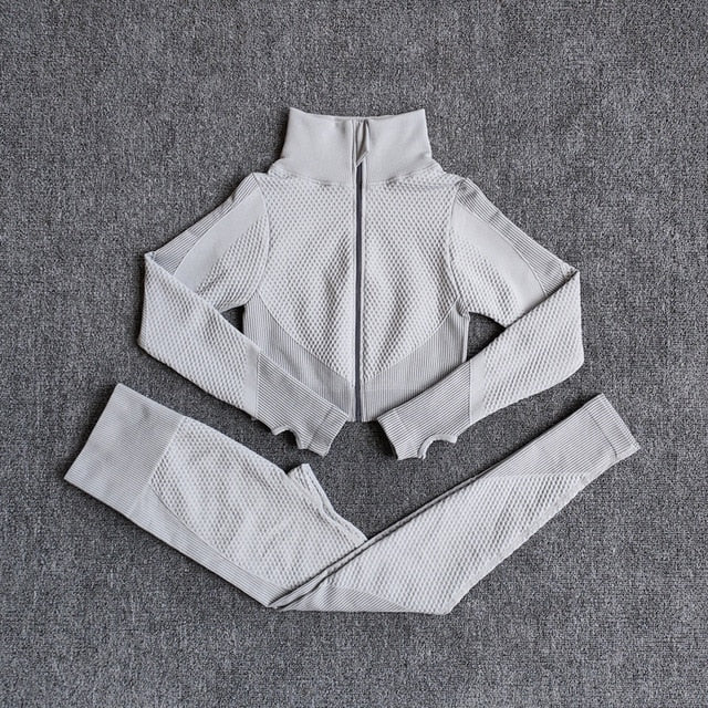 Women Fitness Sport Yoga Suit Seamless Women Yoga Sets Long Sleeve Yoga Clothing Female Sport Gym Suits Wear Running Clothes - keikeishopping