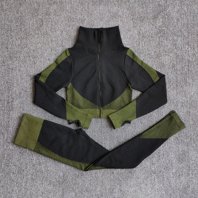 Women Fitness Sport Yoga Suit Seamless Women Yoga Sets Long Sleeve Yoga Clothing Female Sport Gym Suits Wear Running Clothes - keikeishopping