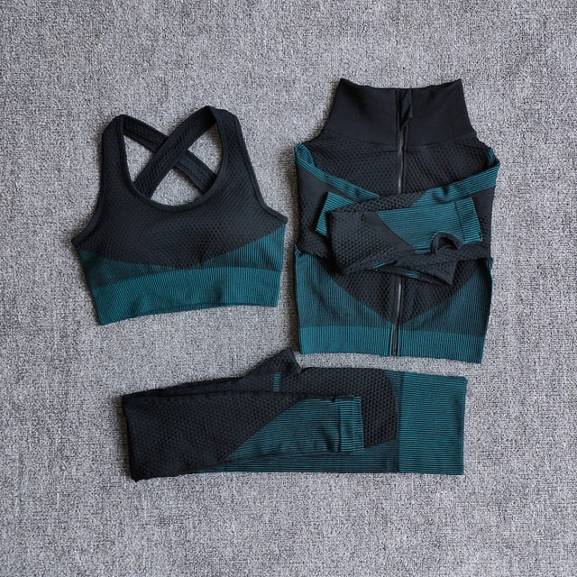 Women Fitness Sport Yoga Suit Seamless Women Yoga Sets Long Sleeve Yoga Clothing Female Sport Gym Suits Wear Running Clothes - keikeishopping