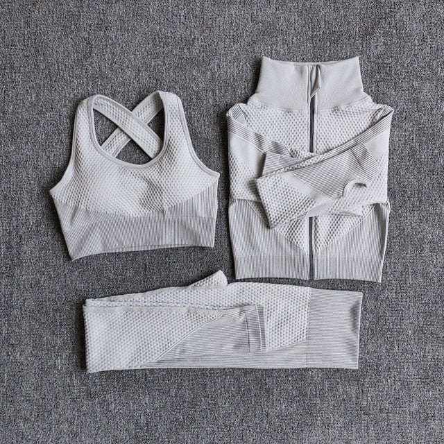 Women Fitness Sport Yoga Suit Seamless Women Yoga Sets Long Sleeve Yoga Clothing Female Sport Gym Suits Wear Running Clothes - keikeishopping