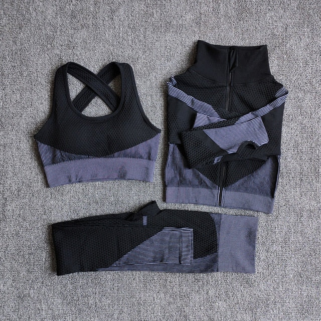 Women Fitness Sport Yoga Suit Seamless Women Yoga Sets Long Sleeve Yoga Clothing Female Sport Gym Suits Wear Running Clothes - keikeishopping