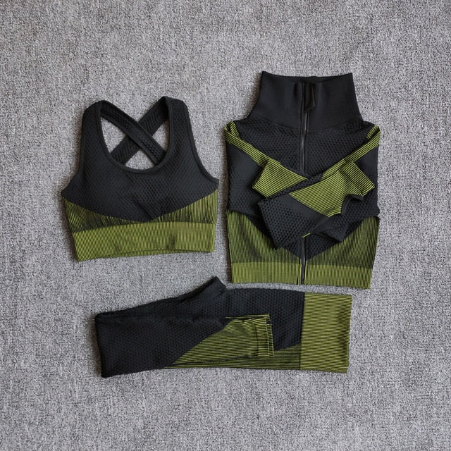 Women Fitness Sport Yoga Suit Seamless Women Yoga Sets Long Sleeve Yoga Clothing Female Sport Gym Suits Wear Running Clothes - keikeishopping