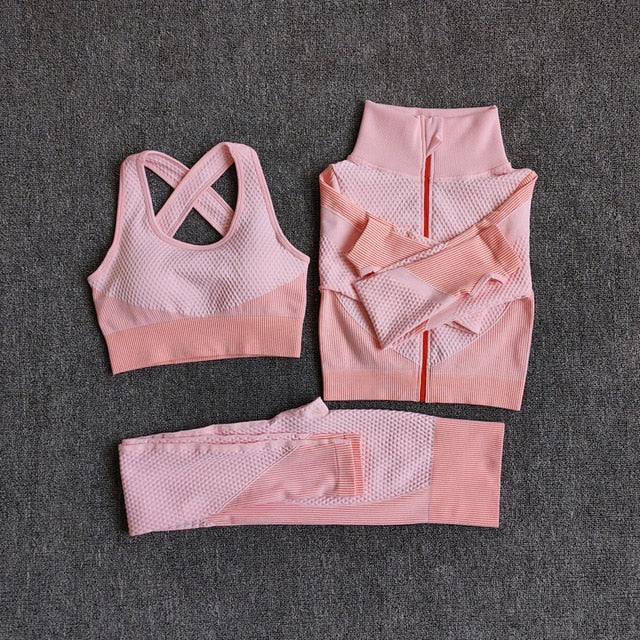 Women Fitness Sport Yoga Suit Seamless Women Yoga Sets Long Sleeve Yoga Clothing Female Sport Gym Suits Wear Running Clothes - keikeishopping
