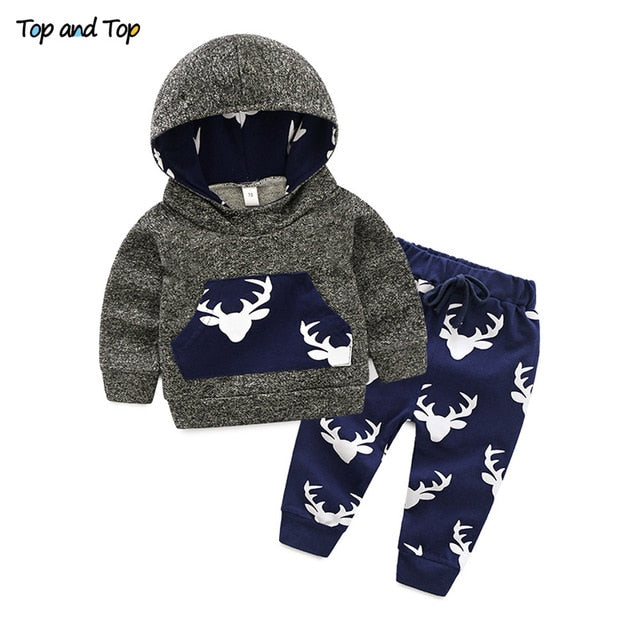 Top and Top Fashion Cute Infant Newborn Baby Girl Clothes Hooded Sweatshirt Striped Pants 2pcs Outfit Cotton Baby Tracksuit Set - keikeishopping