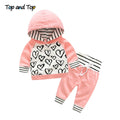 Top and Top Fashion Cute Infant Newborn Baby Girl Clothes Hooded Sweatshirt Striped Pants 2pcs Outfit Cotton Baby Tracksuit Set - keikeishopping