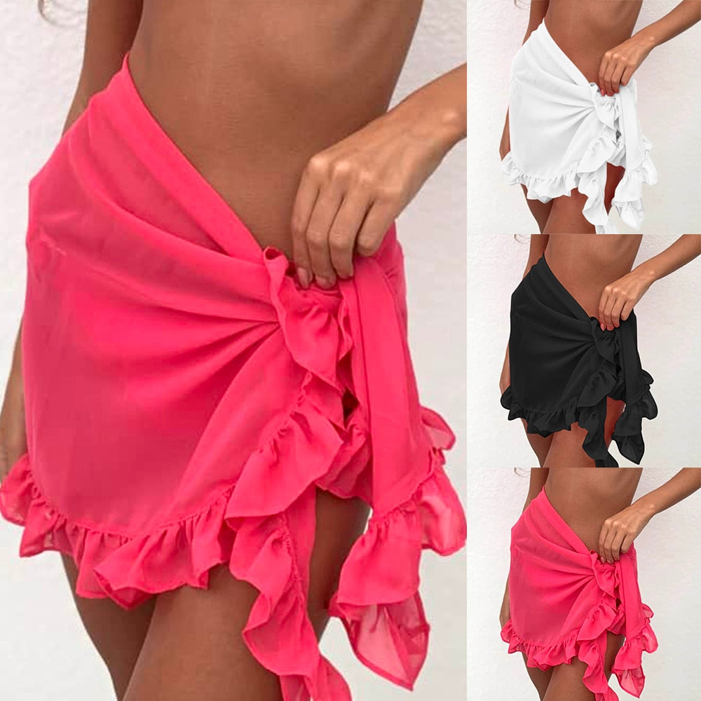 Women Solid Skirt Ruffled Beachwear - keikeishopping