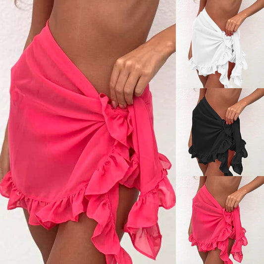 Women Solid Skirt Ruffled Beachwear - keikeishopping