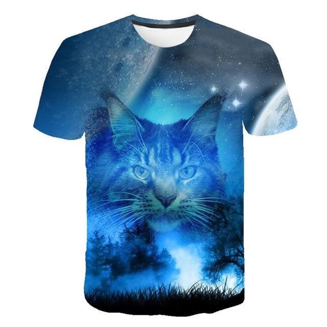 women two cats print short sleeve t shirts - keikeishopping