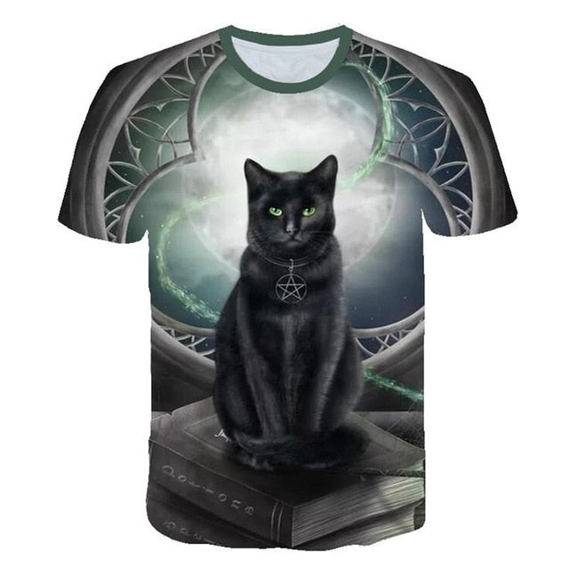 women two cats print short sleeve t shirts - keikeishopping