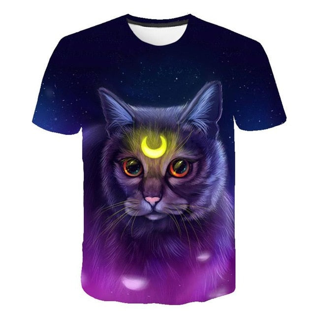women two cats print short sleeve t shirts - keikeishopping