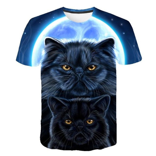 women two cats print short sleeve t shirts - keikeishopping