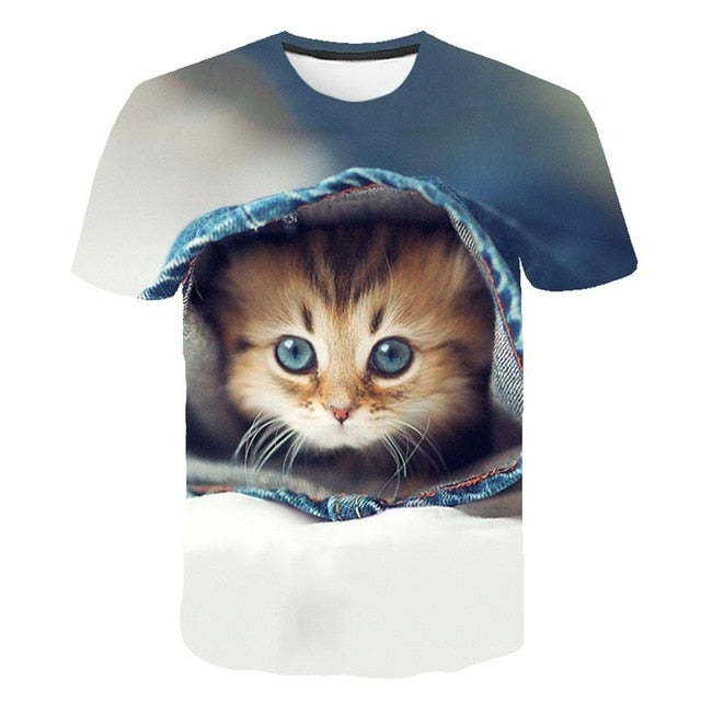 women two cats print short sleeve t shirts - keikeishopping