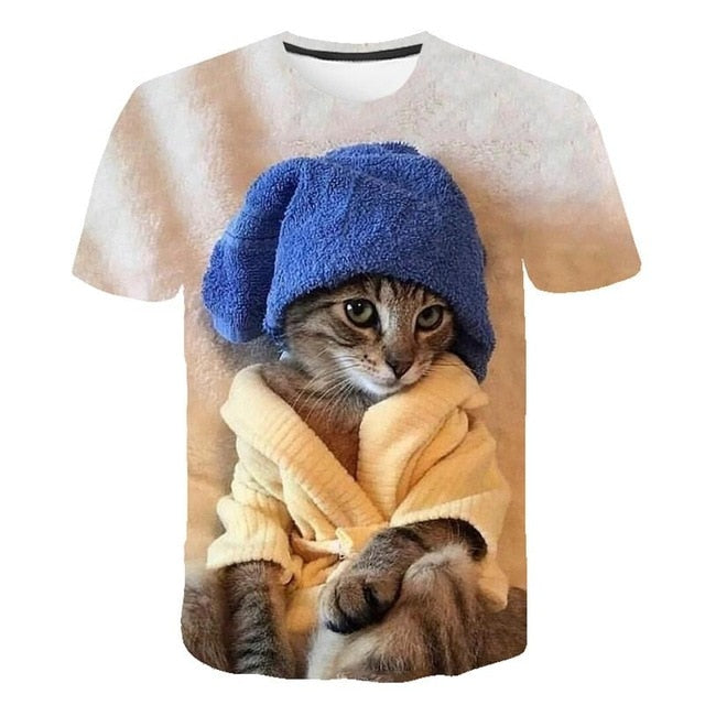 women two cats print short sleeve t shirts - keikeishopping