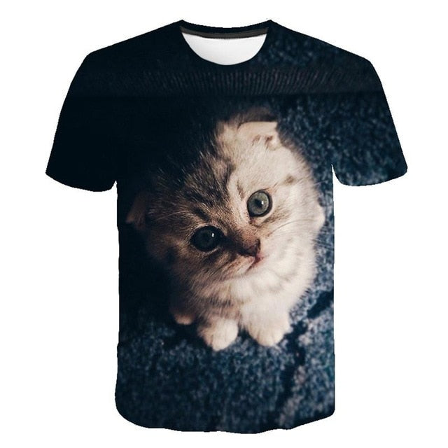women two cats print short sleeve t shirts - keikeishopping